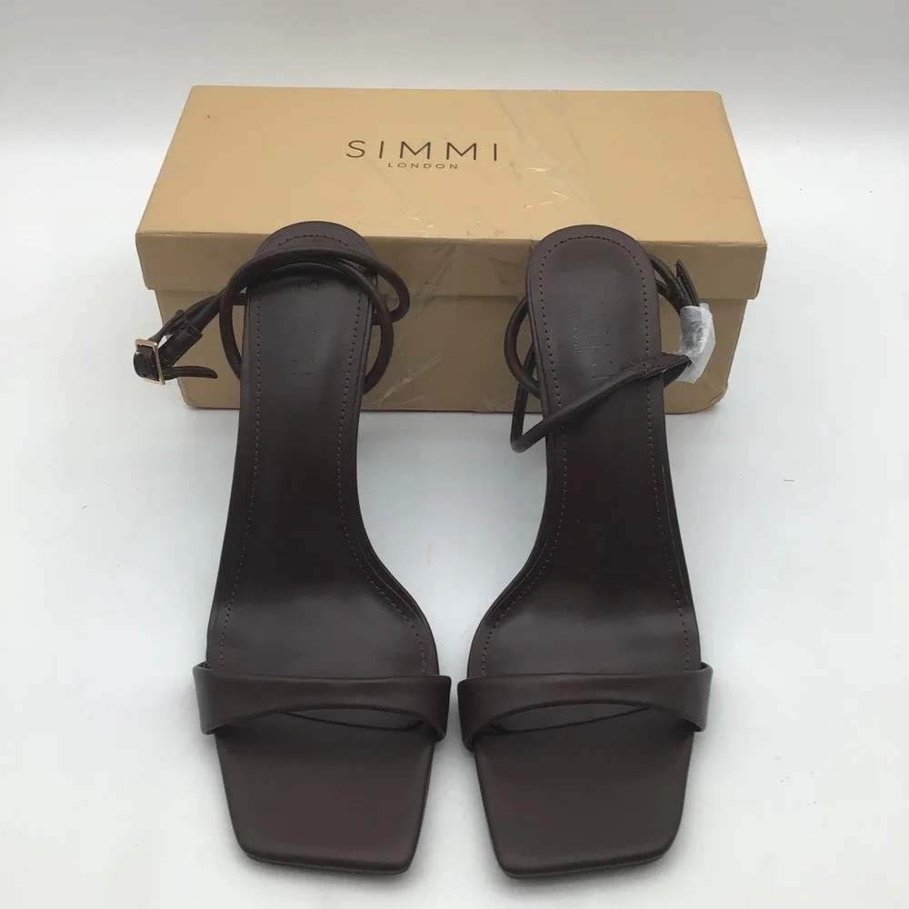 Simmi London Barely There Brown Square Toe Flared Heel Sandals Size‎ 9 NEW